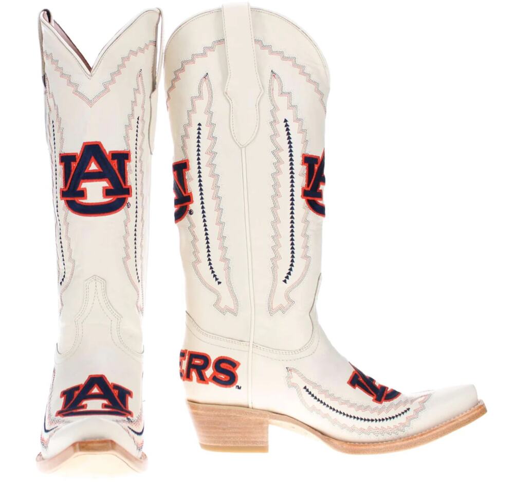Vaccari Naomi Western Game Day Cream/White Leather Boots Auburn Tigers -Size 9